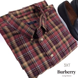 Burberry Men's Brown Red Beige Plaid Long Sleeve Shirt Sz 3XT